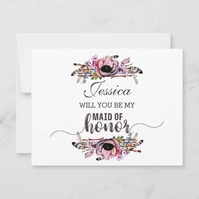 Boho-Chicen  Rosa kommer du att vara min Maid of h Inbjudningar (Framsida)