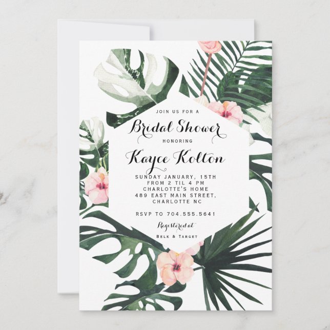 Boho-Chicen Tropical Inbjudningskort för möhippan (Framsida)