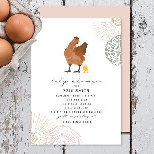 Boho Chicken Mamma Girl Baby Shower Inbjudningar
