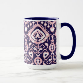 Boho chics rosa och marin ikat-stammen mönster mugg