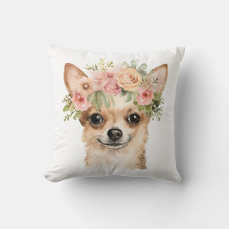 Boho Chihuahua Flower Krona Watercolor Kudde
