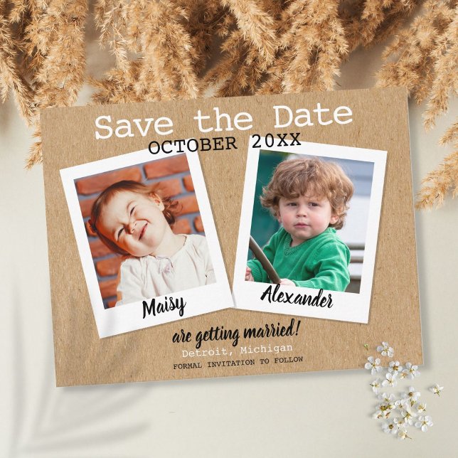 Boho Child Photos Save Date Rustic Vykort (Skapare uppladdad)