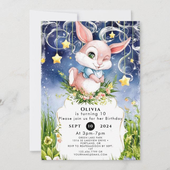 Boho Children Bunny Birthday Inbjudningar (Framsida)