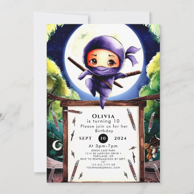 Boho Children Ninja Birthday Inbjudningar (Framsida)