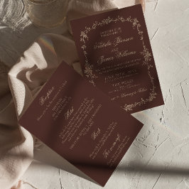 Boho Choklad Brun Blommig Allt-i-ett Bröllop Inbjudningar