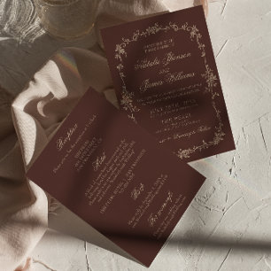 Boho Choklad Brun Blommig Allt-i-ett Bröllop Inbjudningar