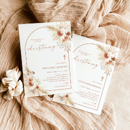 Boho Christening Inbjudan, Pampas Grass Boho Bapti Inbjudningar