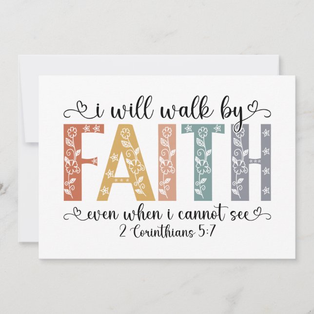 Boho Christian Walk by Faith Bible Verse Floral Julkort (Framsida)