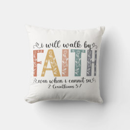 Boho Christian Walk by Faith Bible Verse Floral Kudde