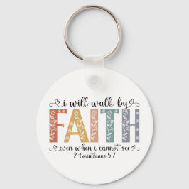 Boho Christian Walk by Faith Bible Verse Floral Nyckelring
