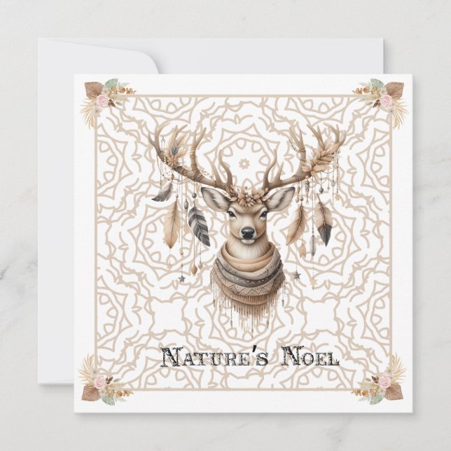 Boho Christmas Deer Non Photo Christmas Card Flat Julkort (Framsida)