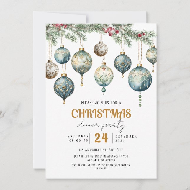 Boho Christmas ornament party Invitation Inbjudningar (Framsida)