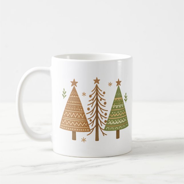 Boho Christmas Trees Neutral Holiday Style Kaffemugg (Vänster)