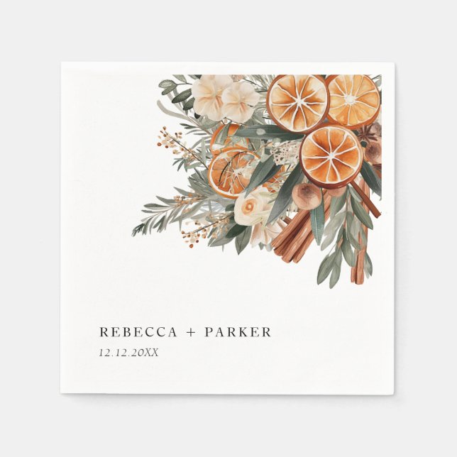 Boho cinnamon Winter botanical bröllop anpassnings Pappersservett (Framsidan)