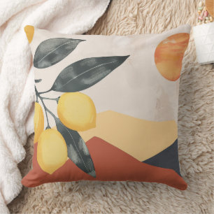 Boho Citron Gren med Sol Minimalistisk Abstrakt Kudde