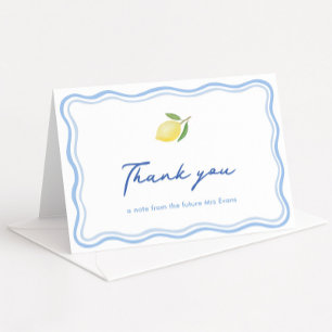 Boho Citrus Blek Blue Doodle Gräns Baby Shower Tack Kort