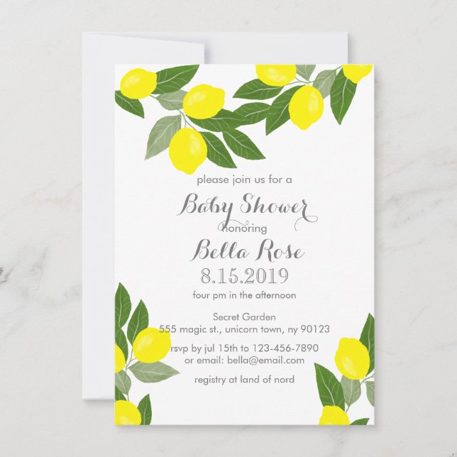 Boho Citrus Lemon Baby Shower-inbjudningar Inbjudningar (Framsida)