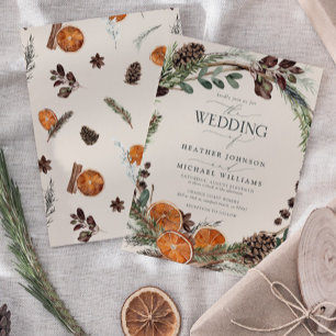 Boho Citrus Rustic Orange Elegant Cinnamon Bröllop Inbjudningar