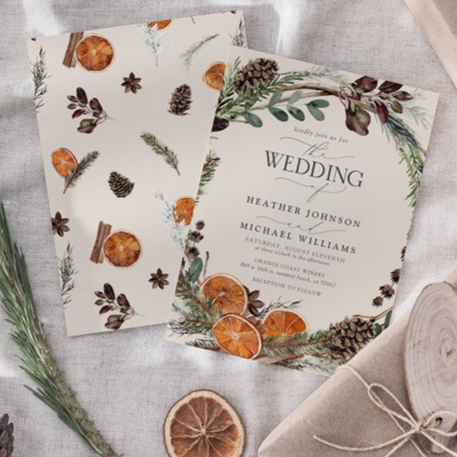 Boho Citrus Rustic Orange Elegant Cinnamon Bröllop Inbjudningar (Wedding Invitation!)