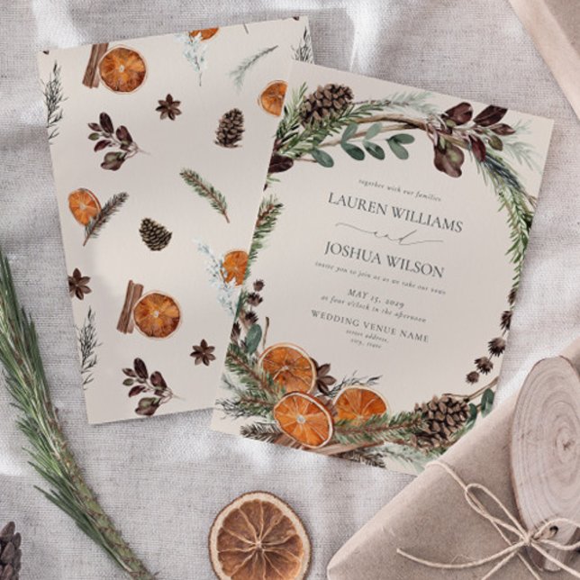 Boho Citrus Rustic Orange Modern Cinnamon Bröllop Inbjudningar (Wedding Invitation!)