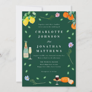 Boho Citrus & Wine Grön Bröllop Inbjudningar