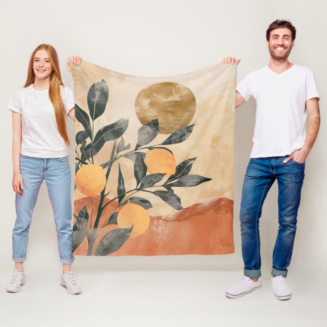 Boho Citrusträd med sol och berg Fleecefilt (På plats)