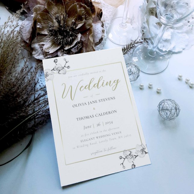 Boho Classic Ram Black White Guld Orchid Bröllop Inbjudningar (Skapare uppladdad)