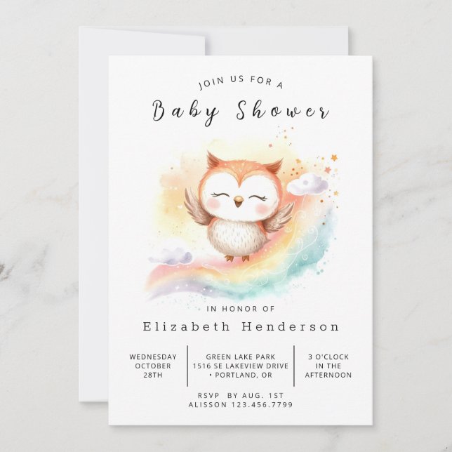Boho Classic Uggla Baby Shower Inbjudningar (Framsida)