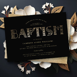 Boho Classy Guld/Black Typography Elegant Baptism Inbjudningar