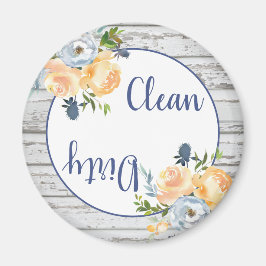 Boho Clean Dirty Blommigt Wood Dishwasher Magnet
