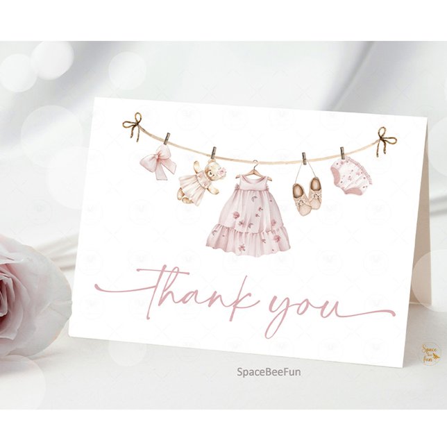 Boho Clothes Baby Shower Tack Kort (boho baby shower invitation, thank you cards,pink blush baby shower, baby girl shower invite, boho b)