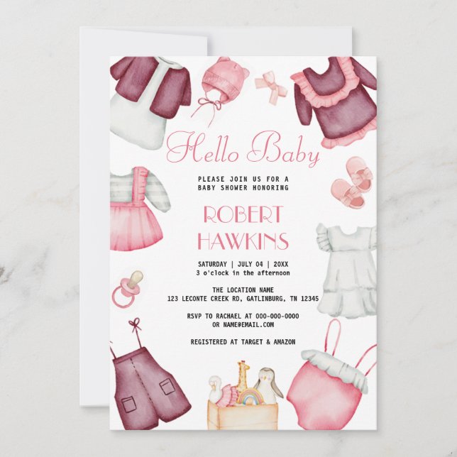 Boho Clothes Girl Baby Shower-inbjudan Inbjudningar (Framsida)