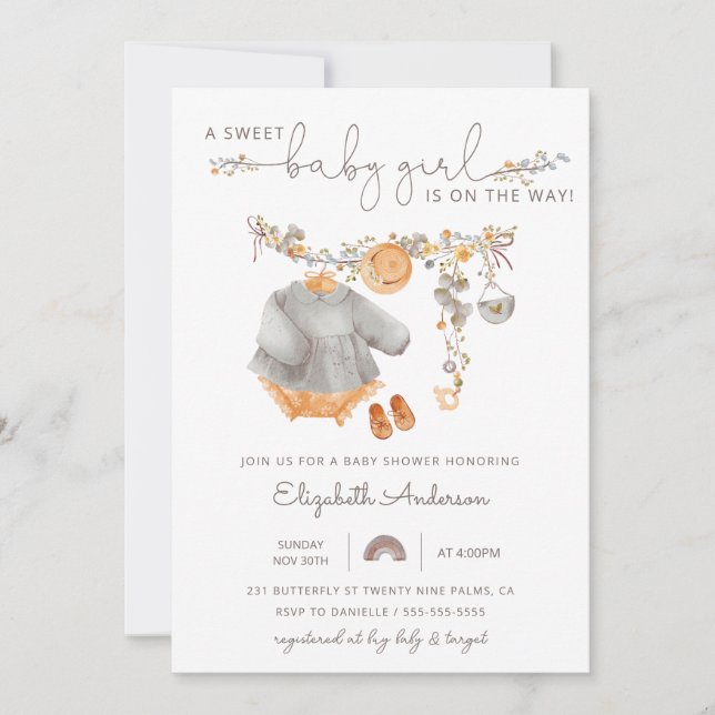 Boho Clothes Girl Baby Shower Inbjudningar (Framsida)
