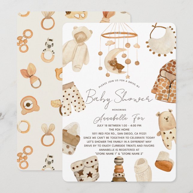 Boho Clothes Nursery Drive by Baby Shower Invati Inbjudningar (Fram/baksida)