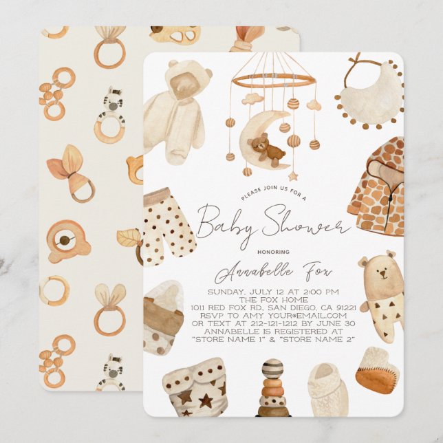 Boho Clothes Nursery Gender-Neutralt Baby Shower Inbjudningar (Fram/baksida)