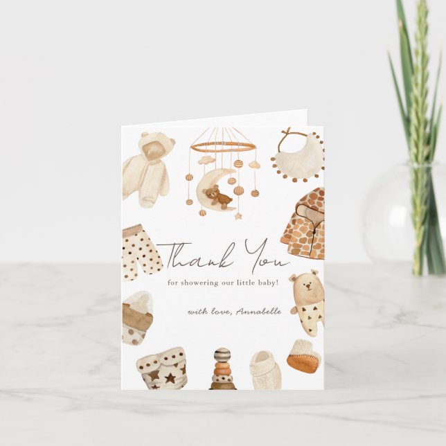 Boho Clothes Nursery Gender-Neutralt Baby Shower Tack Kort (Framsida)