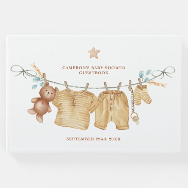 Boho Clothesline Baby Shower Guestbook Gästböcker (Framsida)