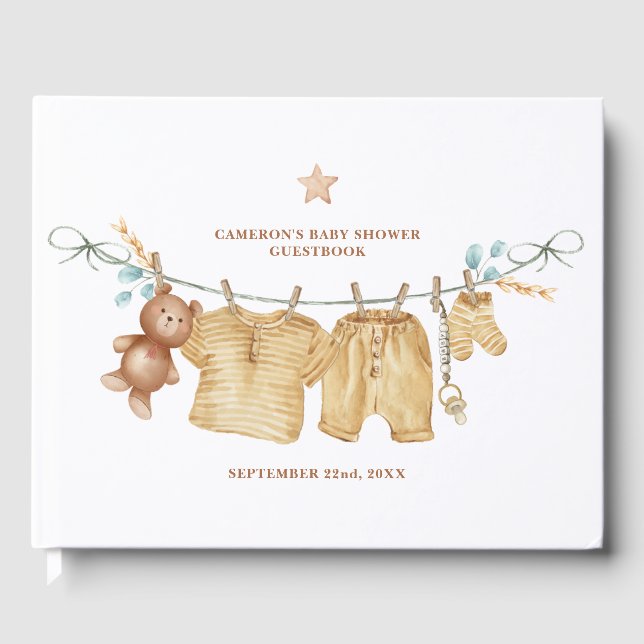 Boho Clothesline Baby Shower Guestbook Gästböcker (Framsida)