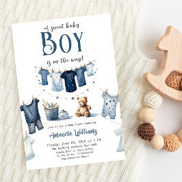 Boho Clothesline Blue Sweet Boy Shower Inbjudningar
