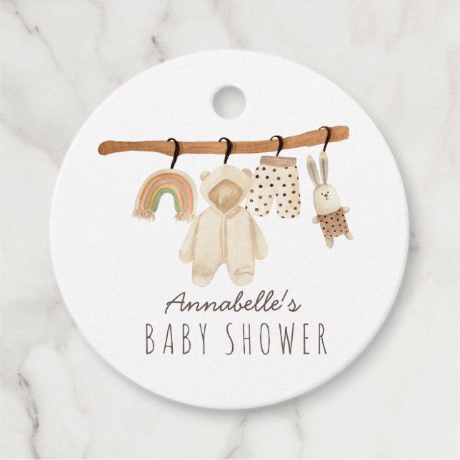 Boho Clothesline Gender Neutral Baby Shower Gåvor Etiketter (Framsida)