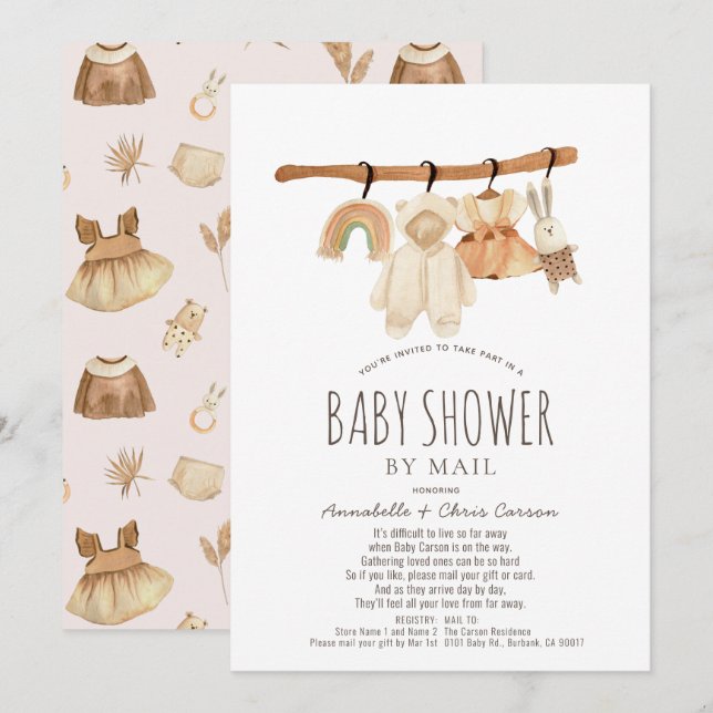 Boho Clothesline Girl Baby Shower by Mail Inbjudningar (Fram/baksida)