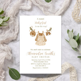 Boho Clothesline Girl Baby Shower Inbjudningar