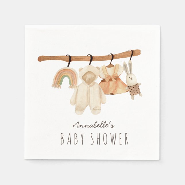 Boho Clothesline Girl Baby Shower Napkins Pappersservett (Framsidan)