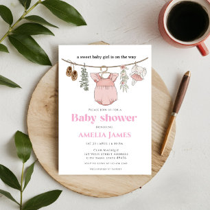 Boho Clothesline Girl Barnkläders Baby Shower Inbjudningar