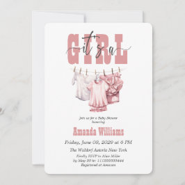 Boho Clothesline Rosa sin flicka Baby Shower Inbjudningar