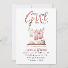 Boho Clothesline Sweet Girl Rosa Baby Shower Inbjudningar