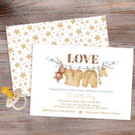 Boho Clothesline Watercolor Baby Shower Inbjudan
