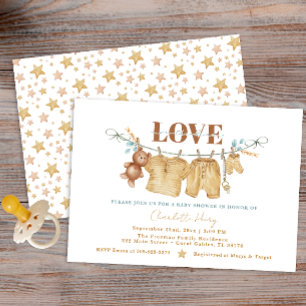 Boho Clothesline Watercolor Baby Shower Inbjudan