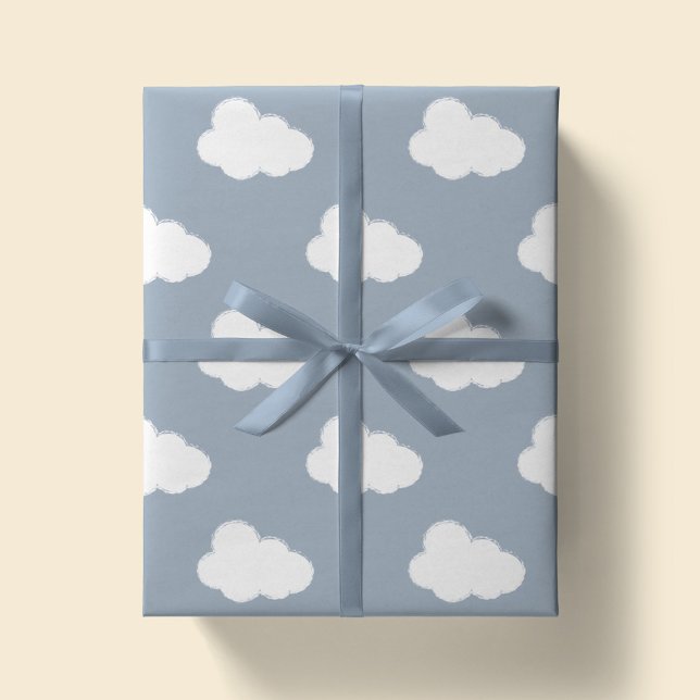 Boho Clouds Sky Simple Gender Neutral Kids Blue Presentpapper (Skapare uppladdad)