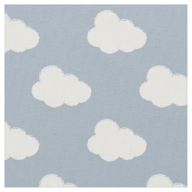 Boho Clouds Sky Simple Gender Neutral Kids Blue Tyg (Närbild)
